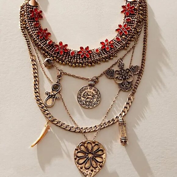 FREE PEOPLE x Ariana Ost Walsh Choker Necklace In Gold / Ruby NWT - Picture 1 of 5